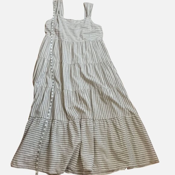 MADEWELL Striped Sleeveless Tiered Maxi Dress XL Gray White Smocked Back Pockets - Picture 3 of 8